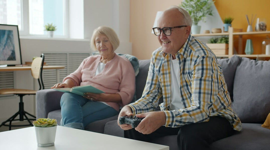 happy retired couple at home
